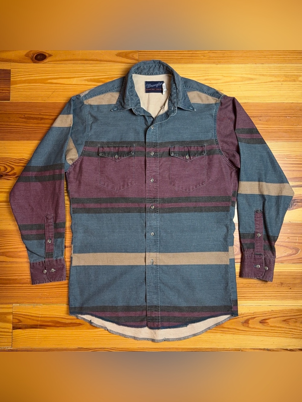 Vintage Wrangler Brushpopper Striped Western Shirt Mens Medium Heavyweight